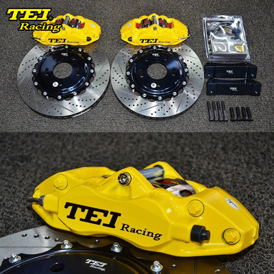 주문 4 피스톤 레이싱 칼리퍼 히우드나이 큰 브레이크 키트 330*28 MM 고 탄소 디스크 레이싱 및 브레이크 패드 미스트라 17 인치 림 온라인 제조